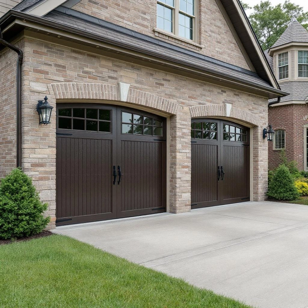Garage addition with brick and stone facade